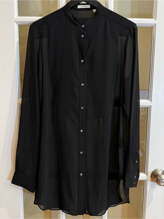 Babaton Tops - Babaton Button Down Tunic Top Silk Trim Semi Sheer Mandarin Collar Size Large